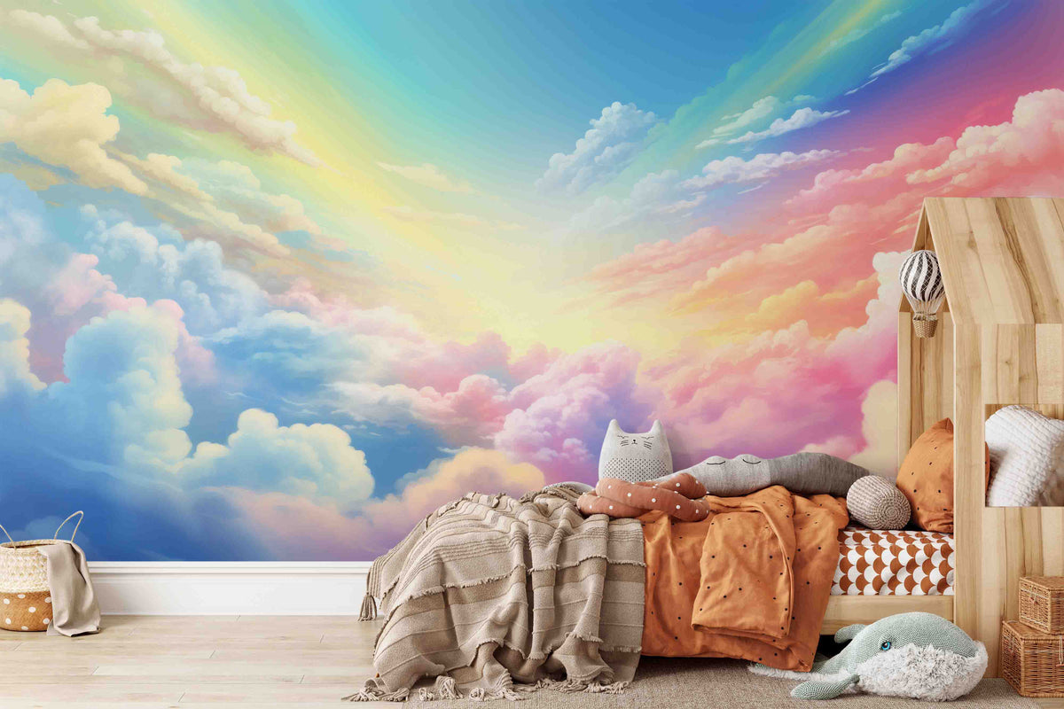 Dreamy Rainbow Clouds Wallpaper Mural for Kids Bedroom