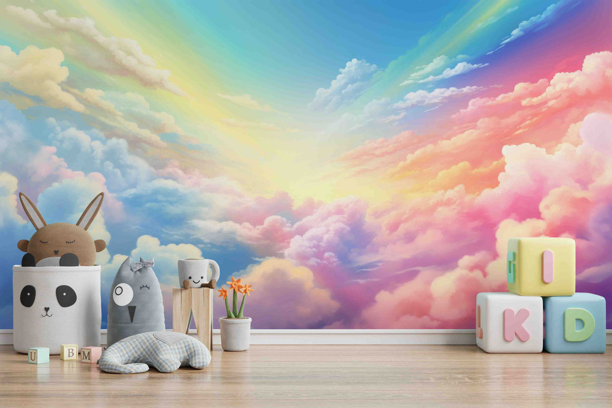 Dreamy Rainbow Clouds Wallpaper Mural for Play Room