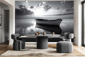 Drifting in Time Black and White Boat Wall Mural for Dining Room