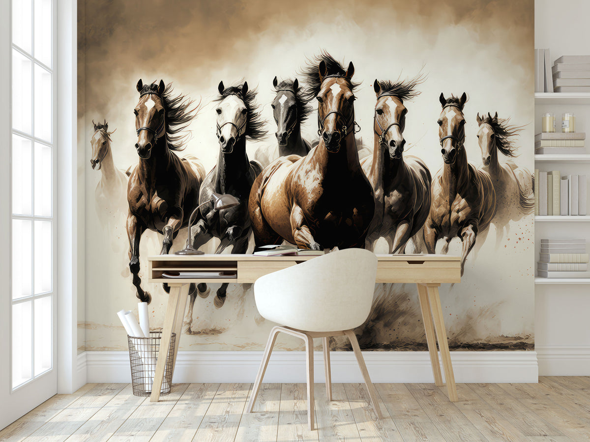 Eight Horses Wallpaper Mural for Study Room / Office / Home Office