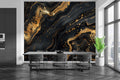 Elegant Black and Gold Abstract Marble Wall Mural for Dining Area