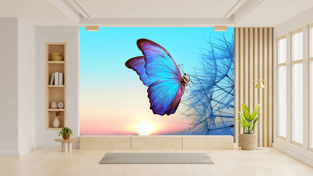 Elegant Butterfly Sunrise Wall Mural for Living Area