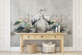Elegant Cranes and Lotus Lake Wall Mural For Hallway