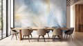 Elegant Light Blue and Gold Feathers Wall Mural for Dining Room
