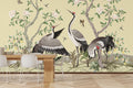 Elegant Peonies and Cranes Chinoiserie Wall Mural for Dining Area