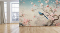 Exotic Bluebird and Floral Wallpaper Mural for Living Room