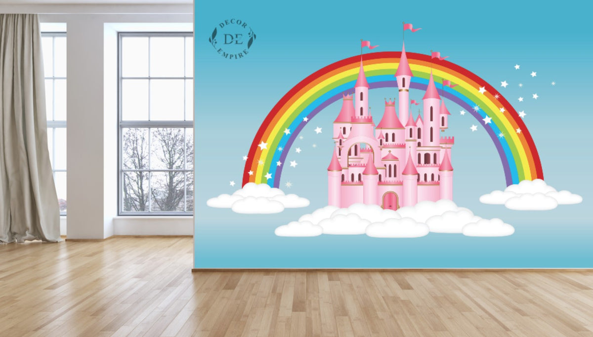 Princess Fairy Tale castle with Rainbow Wallpaper Mural