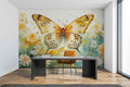 Golden Bloom and Butterfly Wall Mural for Home Office