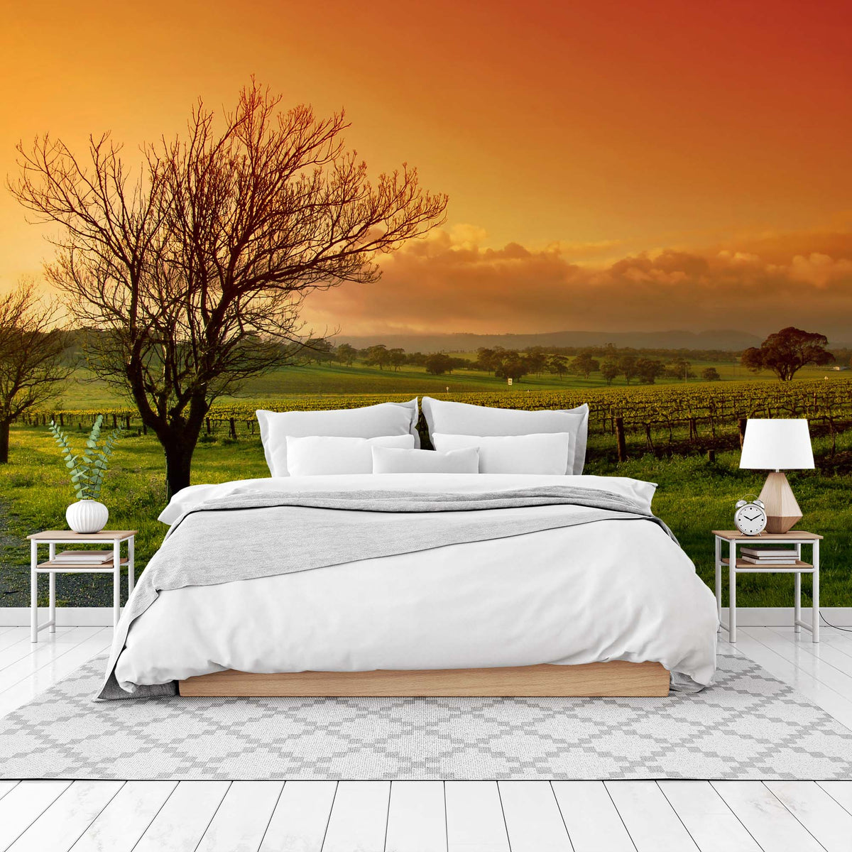 Golden Vineyard Sunset Wallpaper Mural for Bedroom