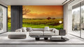 Golden Vineyard Sunset Wallpaper Mural for Living Room