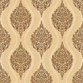 Modern Light Brown and Brass Damask Wallpaper - 11235