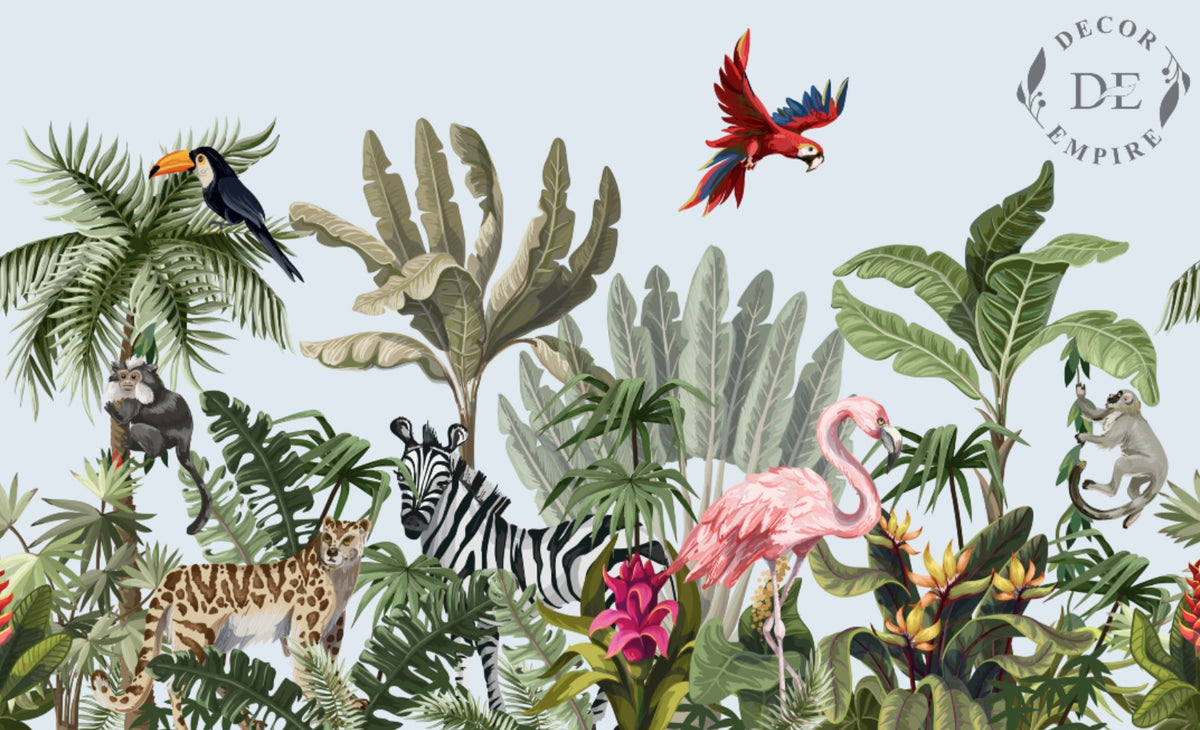 Jungle Animals, Flowers and Trees Wallpaper Mural