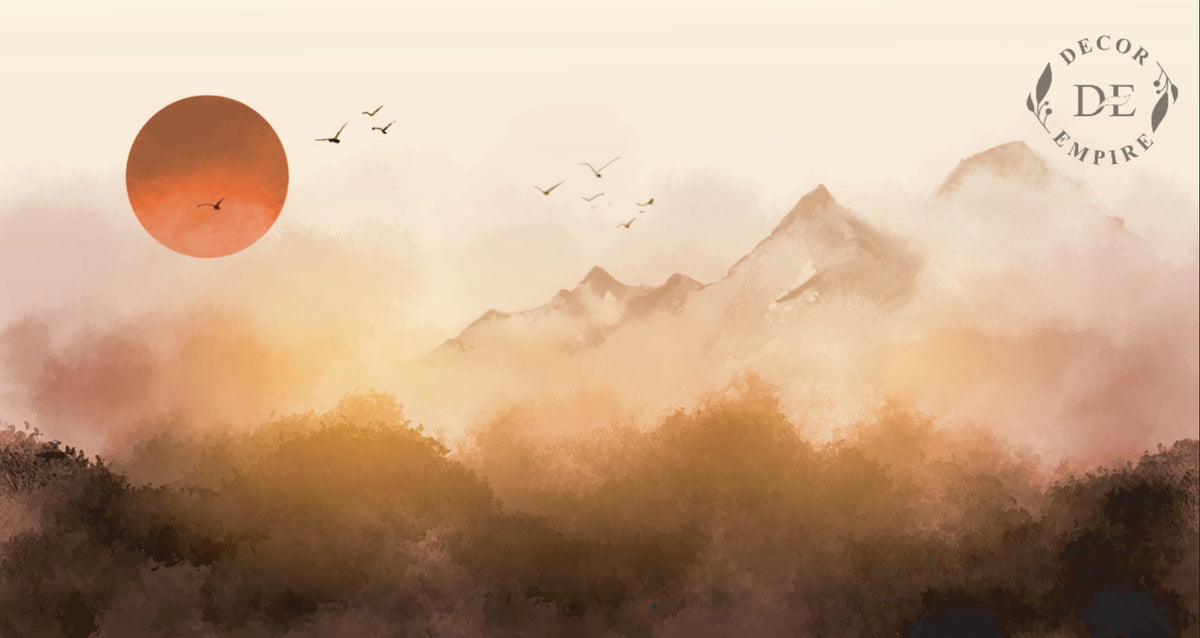 Sunrise Landscape with Mountains and Misty Forest Wallpaper Mural