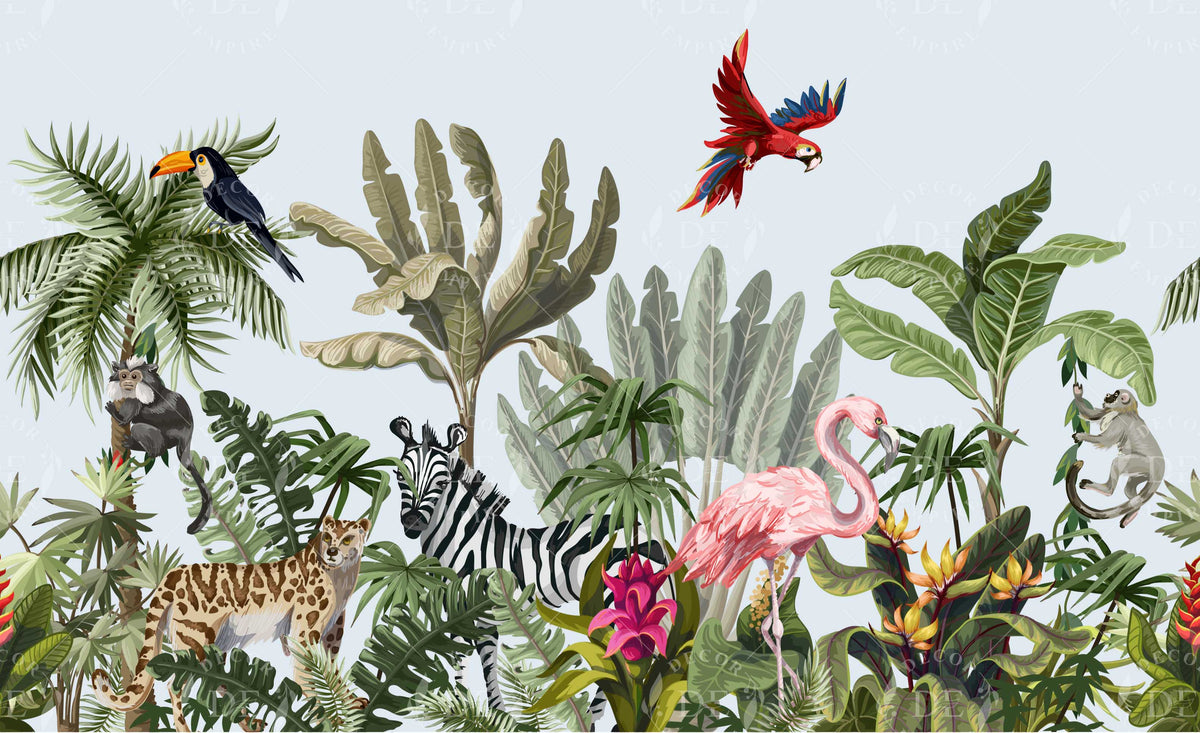 Jungle Animals - Flowers and Trees Wallpaper Mural