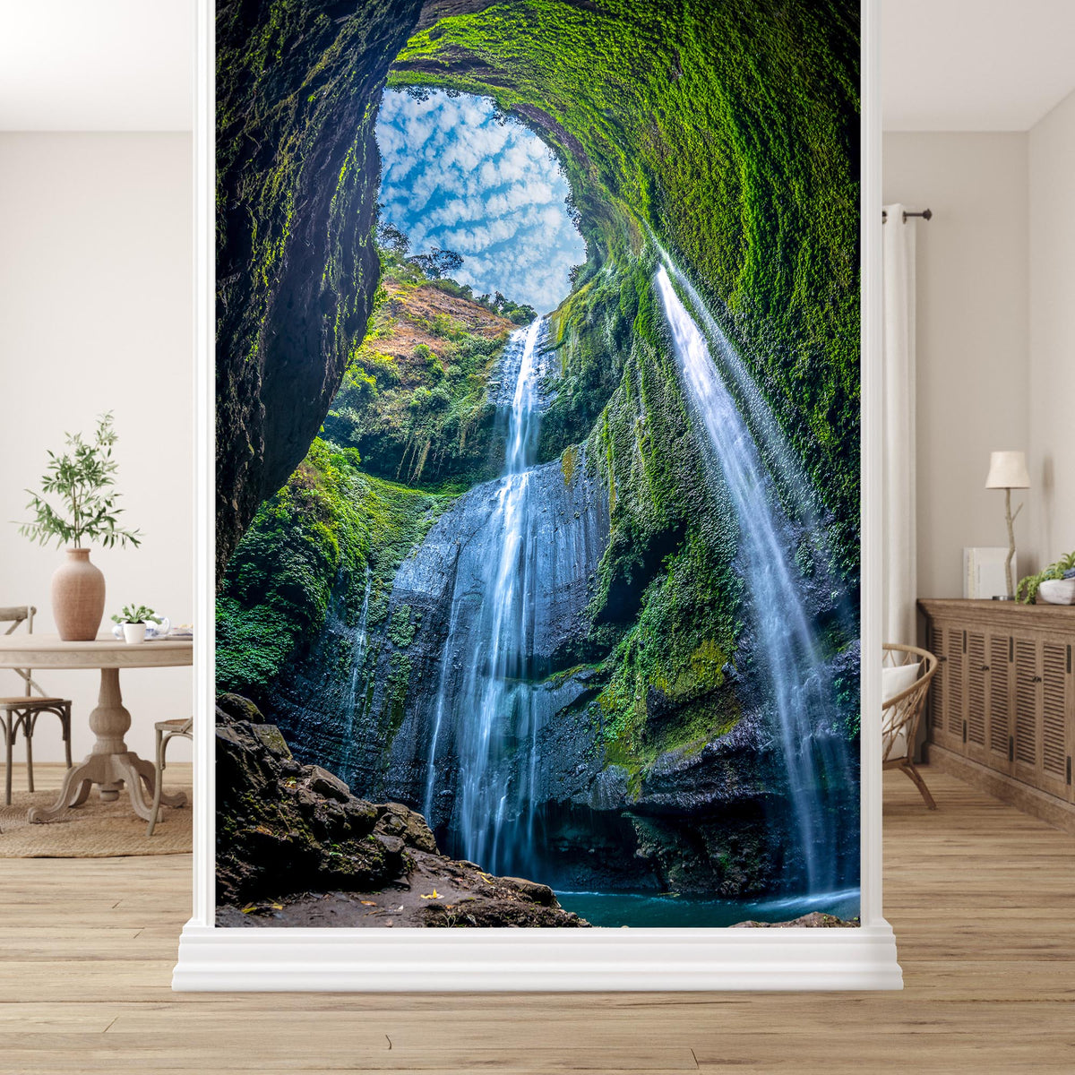 Lush Waterfall Jungle Wall Mural for Entry Way