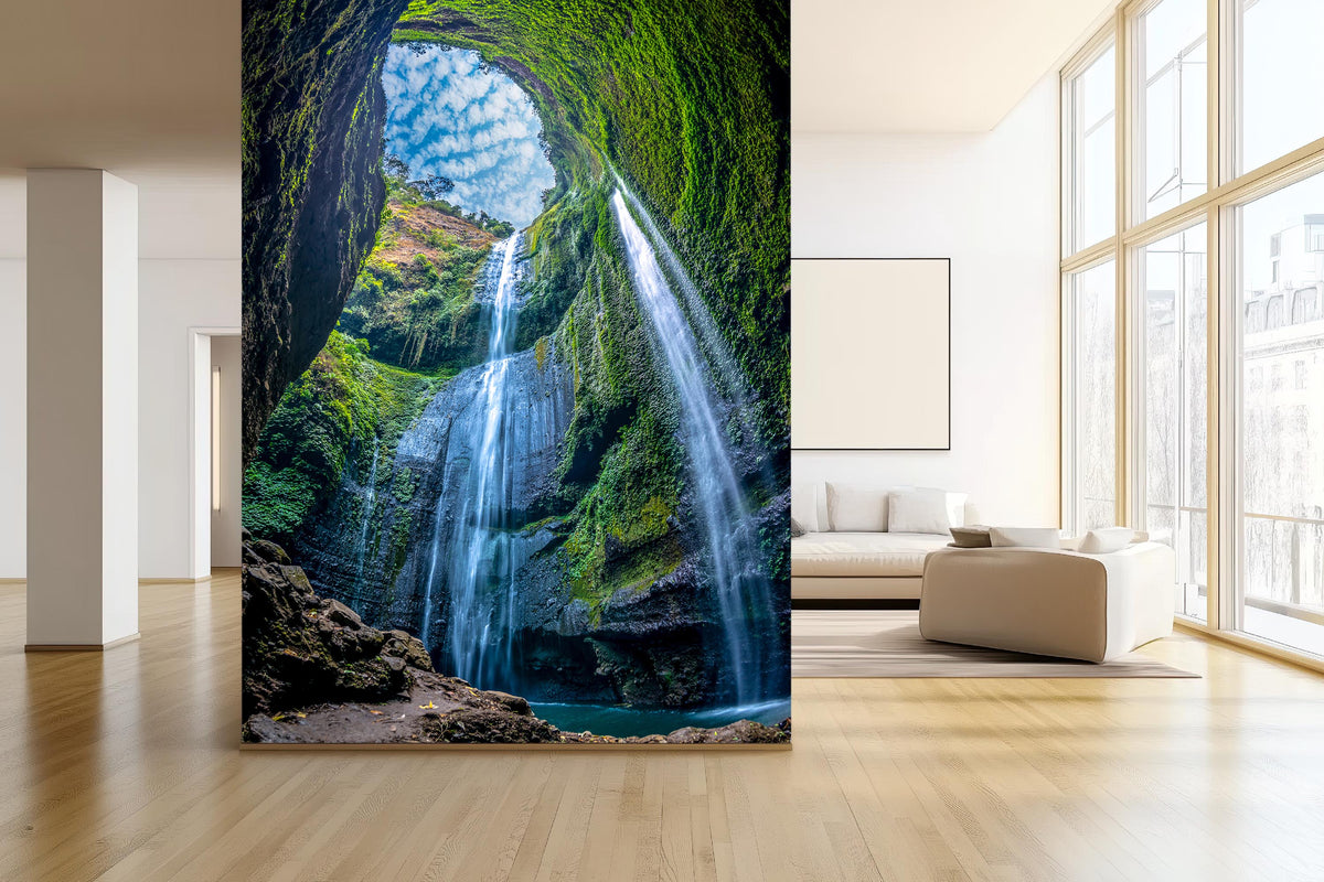 Lush Waterfall Jungle Wall Mural for Family Area