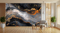 Luxurious Abstract Black and Gold Earthy Wall Mural for Hallway