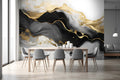 Luxurious Black and Gold Fluid Art Wallpaper Mural for Dining Area