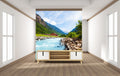 Majestic Mountain and River Stream Wallpaper Mural for Living Room