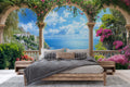 Mediterranean Coastal Terrace with Floral Arch Ocean View Wall Mural - WM1213466635 For Bedroom Area