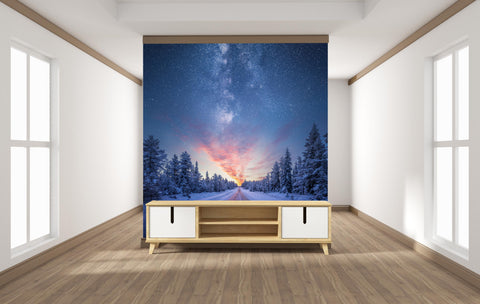Milky Way and Sunrise Forest Wall Mural for Living Area