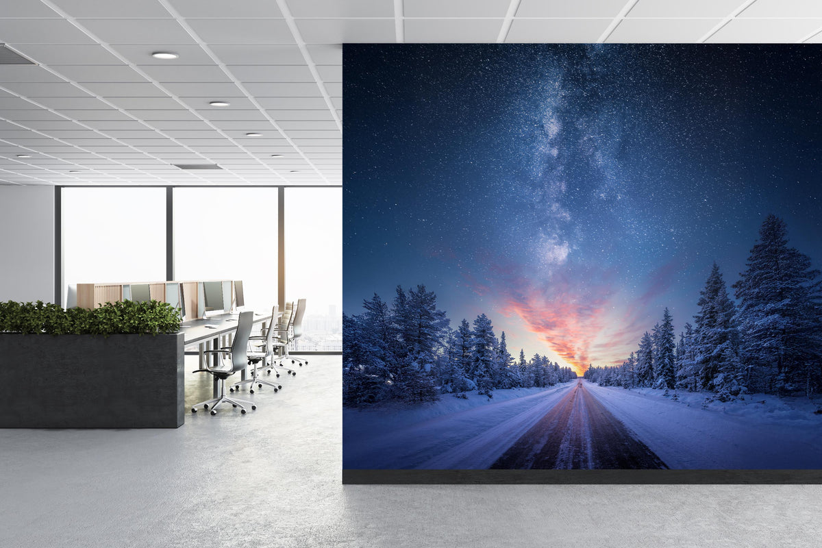 Milky Way and Sunrise Forest Wall Mural for Office