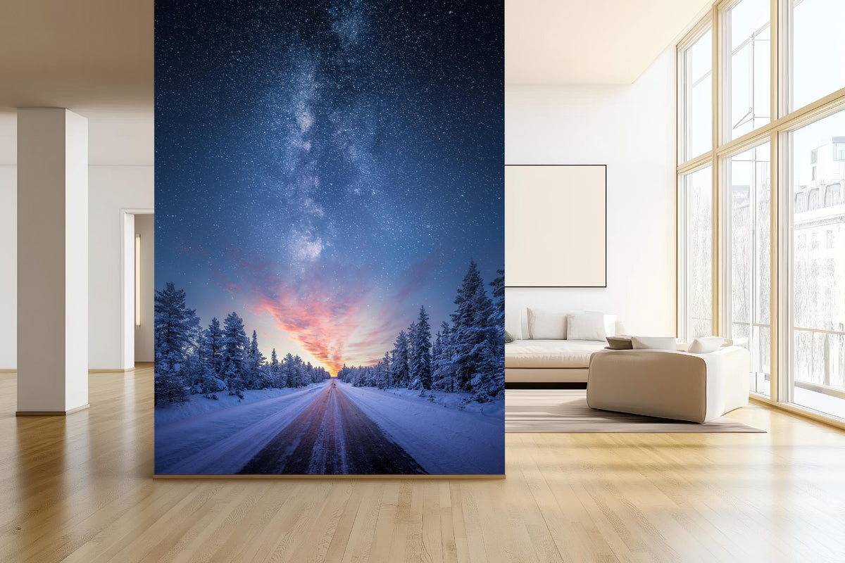 Milky Way and Sunrise Forest Wallpaper  for Living Area