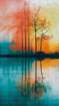 Modern Tree Silhouette Lake Wallpaper Mural WM879195570