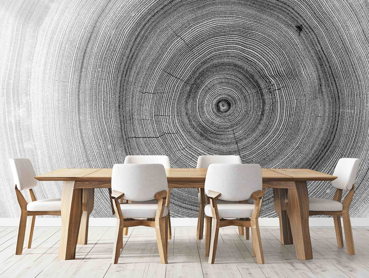 Monochrome Wood Grain Texture Wall Mural for Dining Room