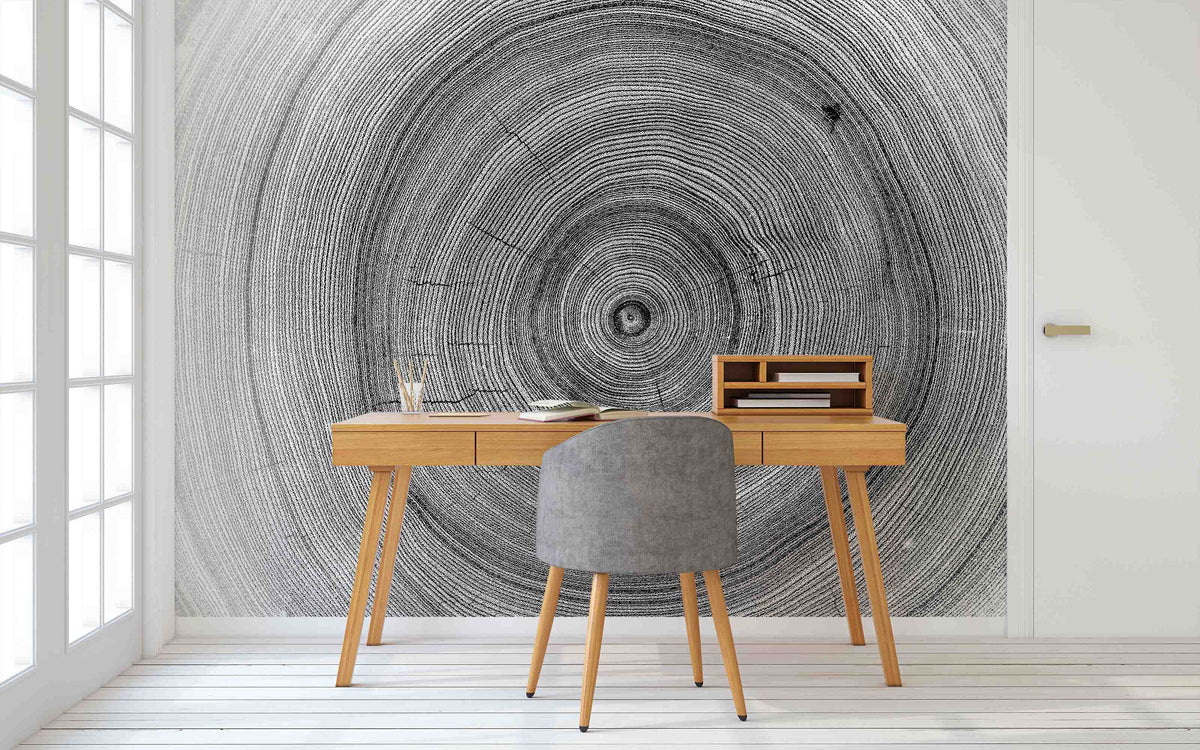 Monochrome Wood Grain Texture Wall Mural for Study Area