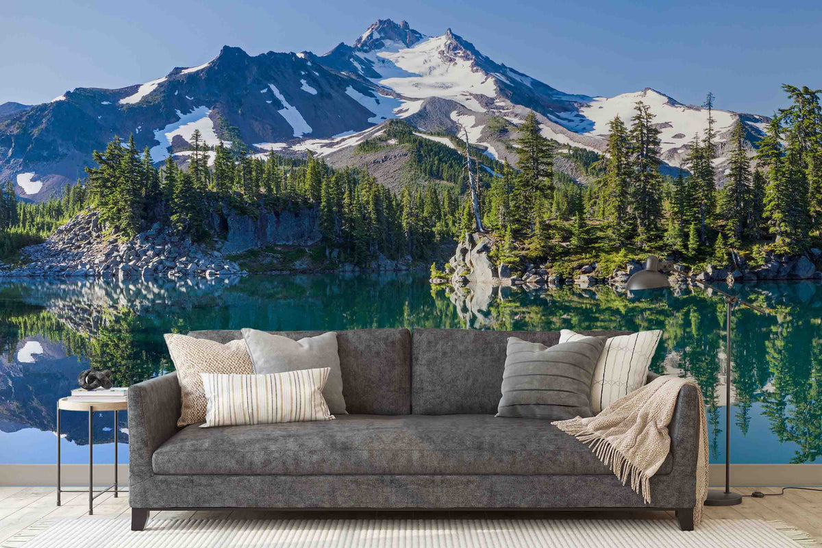 Mountains and Lake Wallpaper for Living Area