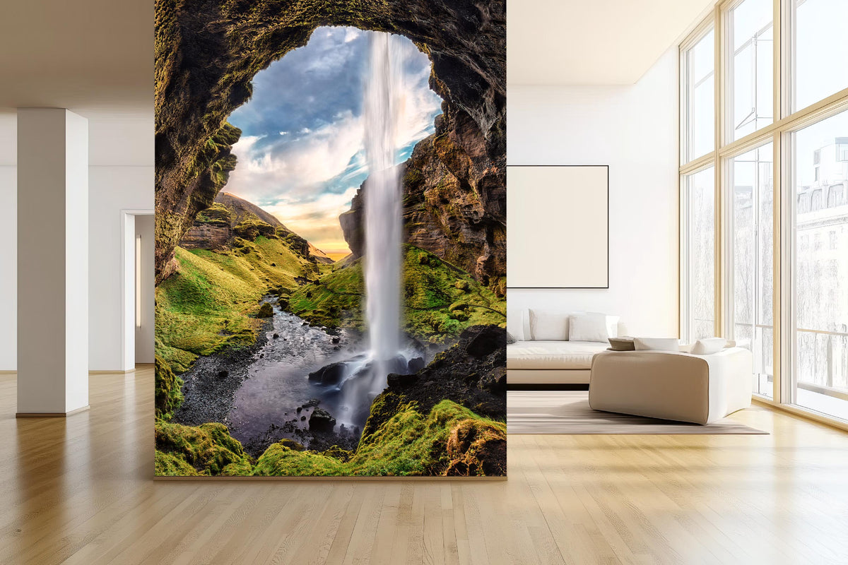 Mystic Falls Iceland Waterfall Wallpaper for Hallway