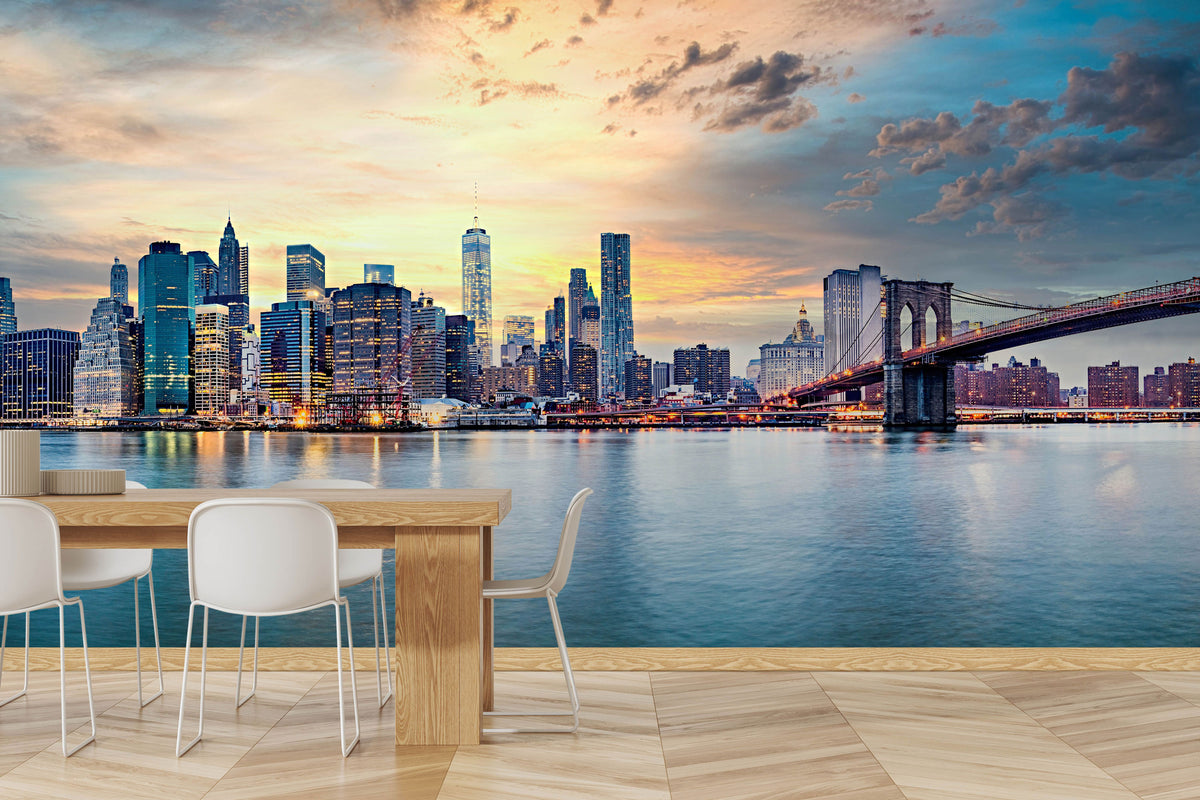New York City Sunset Wall Mural for Dining Room