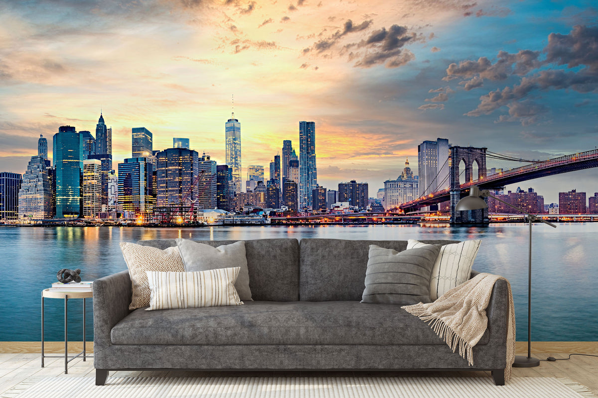 New York City Sunset Wall Mural for Living Area