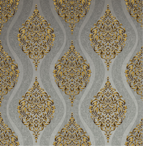 Modern Grey and Gold Damask Wallpaper - 11230