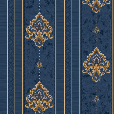 Royal Damask Stripes Wallpaper – Blue / Gold - 11225