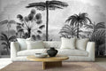 Palm Tree Jungle Monochrome Wallpaper Mural for Living Room
