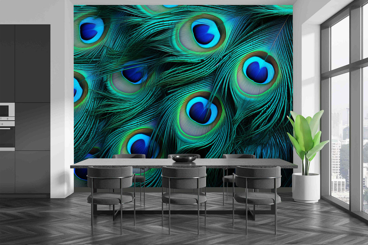 Peacock Feathers Wall Mural for Dining Room