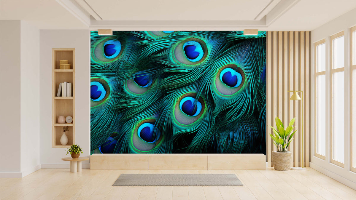 Peacock Feathers Wall Mural for Living Area