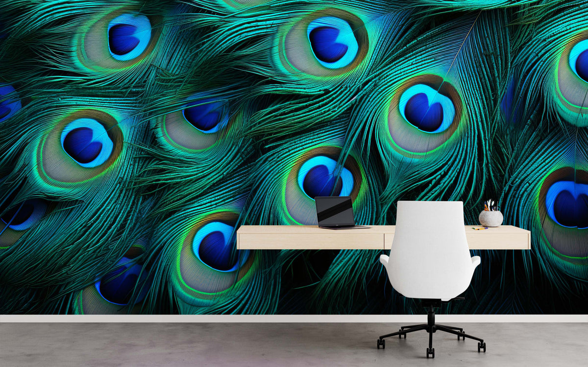 Peacock Feathers Wall Mural for Study Area