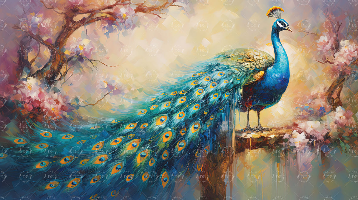 Peacock and Floral Harmony Wall Mural