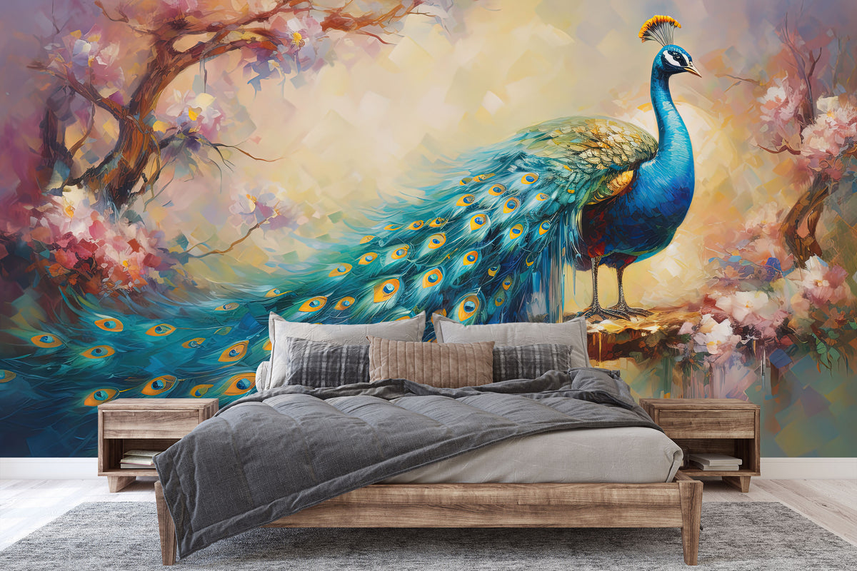 Peacock and Floral Harmony Wall Mural for Bedroom
