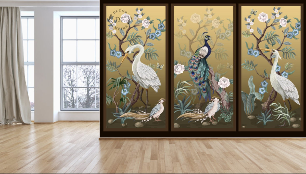 Chinoiserie style with Peacock and Peonies Wallpaper Mural