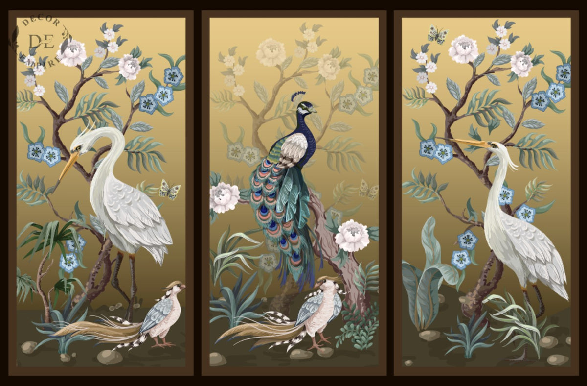 Chinoiserie style with Peacock and Peonies Wallpaper Mural