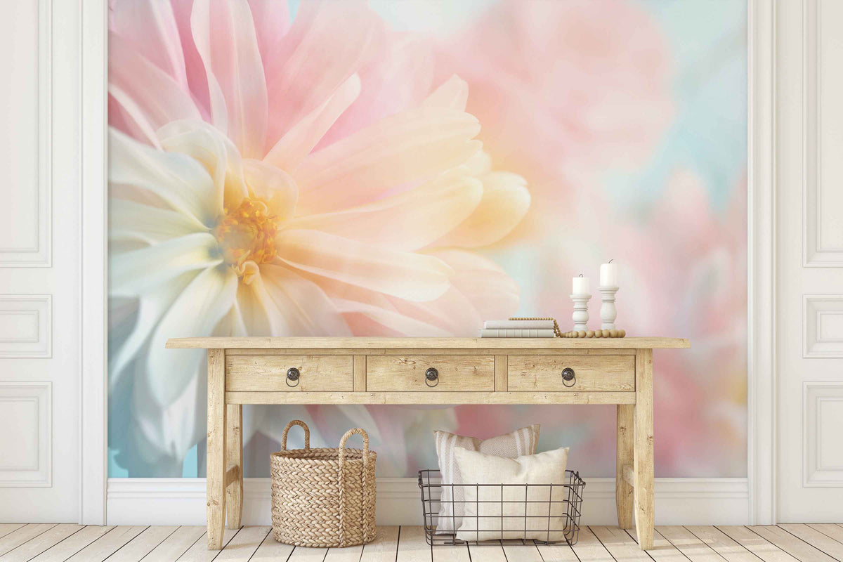 Pink Peony Flower Wall Mural for Hallway