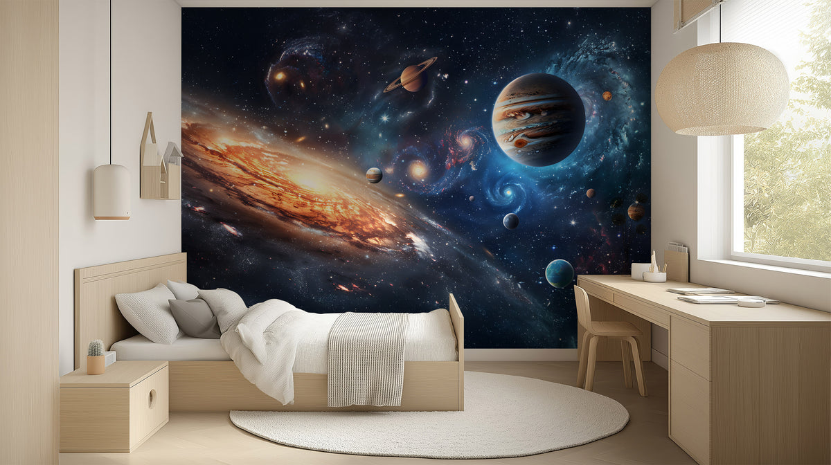 Planets and Spiral Galaxy Wall Mural for Kids Bedroom