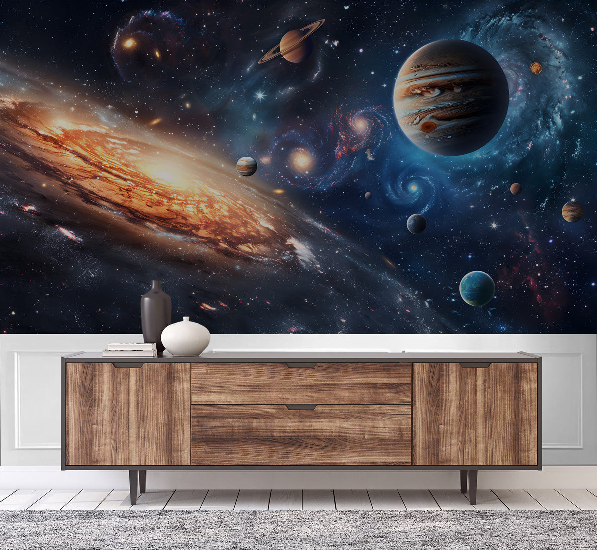 Planets and Spiral Galaxy Wall Mural for Kids Play Area