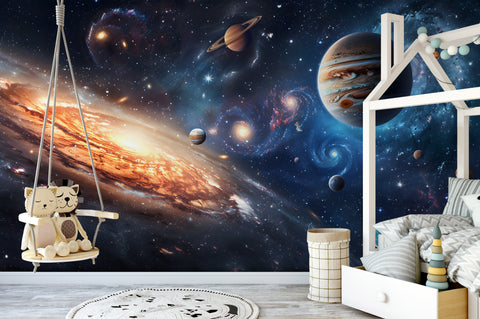 Planets and Spiral Galaxy Wall Mural for Nursery