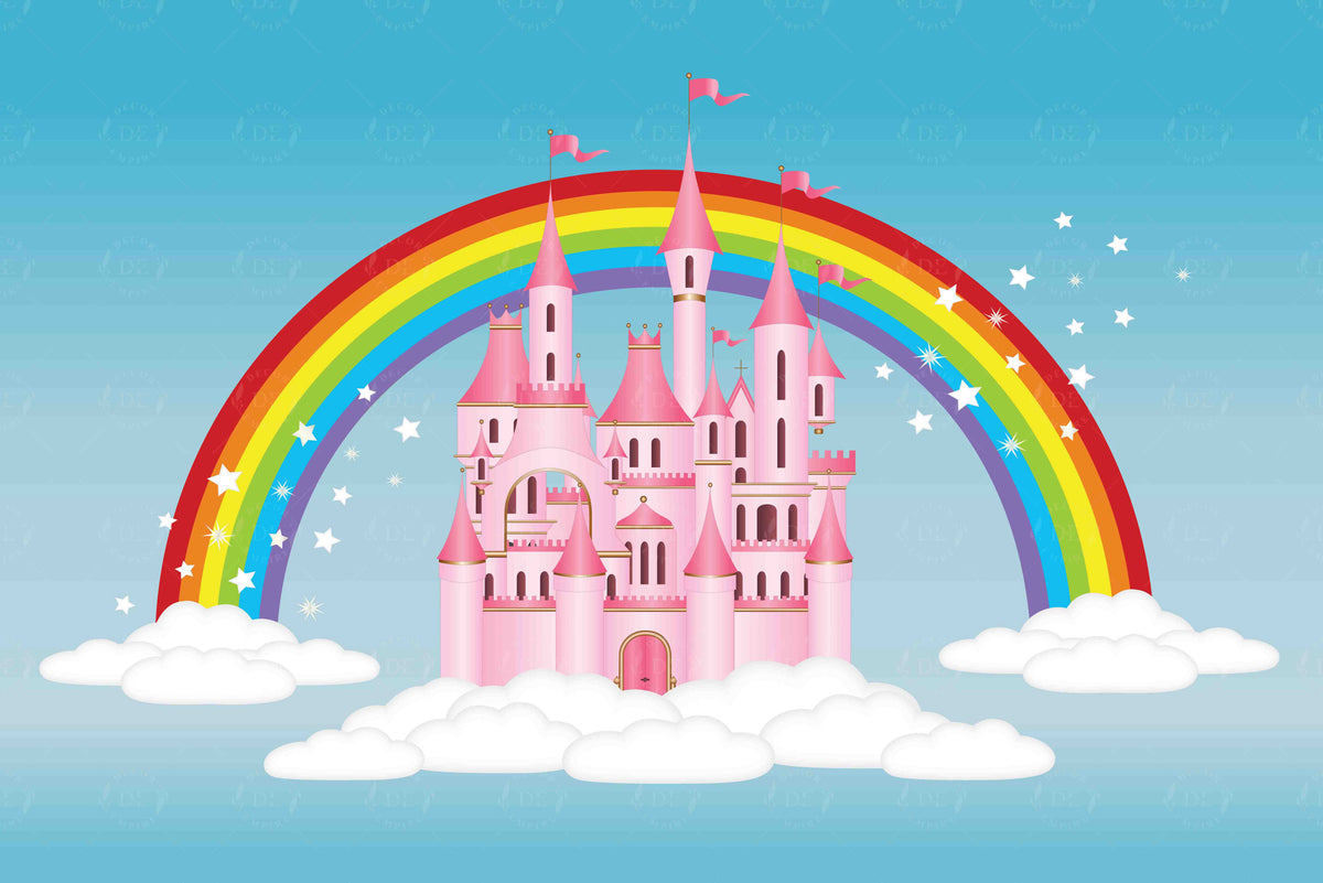 Princess Fairy Tale castle with Rainbow Wallpaper Mural