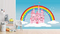 Princess Fairy Tale castle with Rainbow Wallpaper Mural for Kids Room